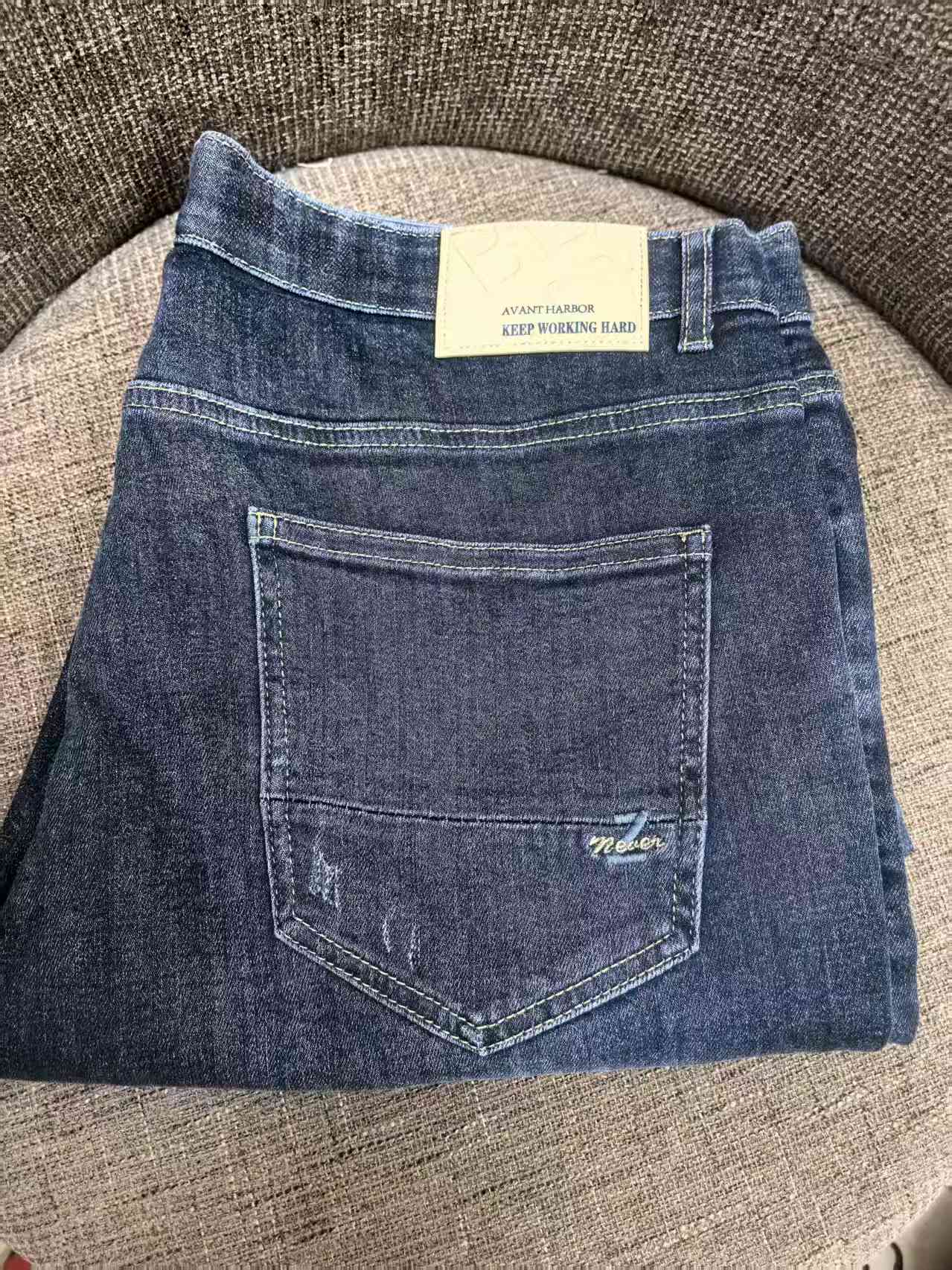 男士春秋高弹力直筒裤牛仔裤适中黑蓝色牛仔裤