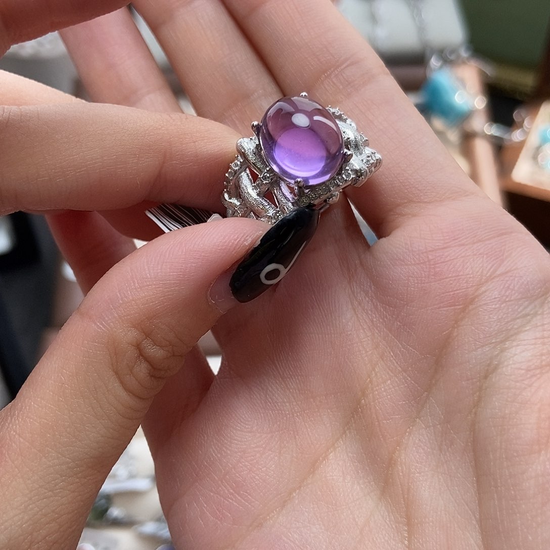 水晶戒指银S925镶嵌小****.巴西紫水