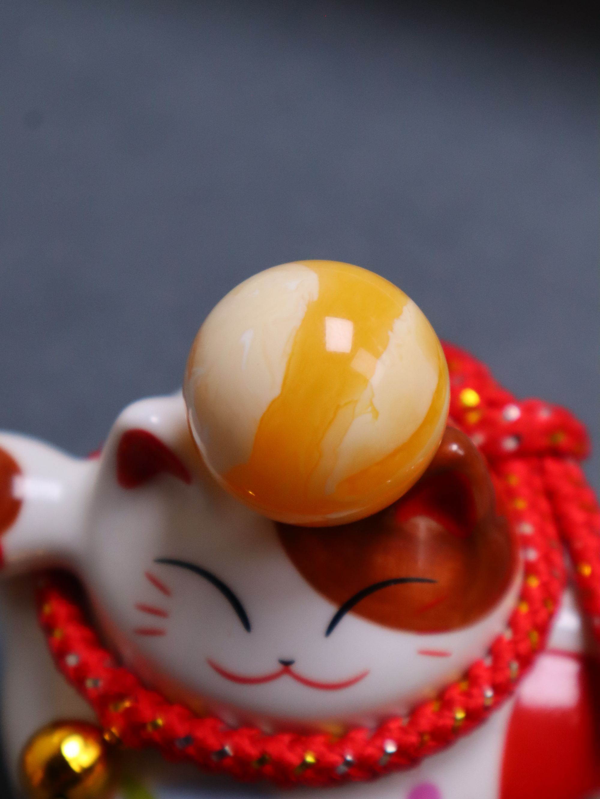 天然蜜蜡浓蜡橘底瓷白花单珠