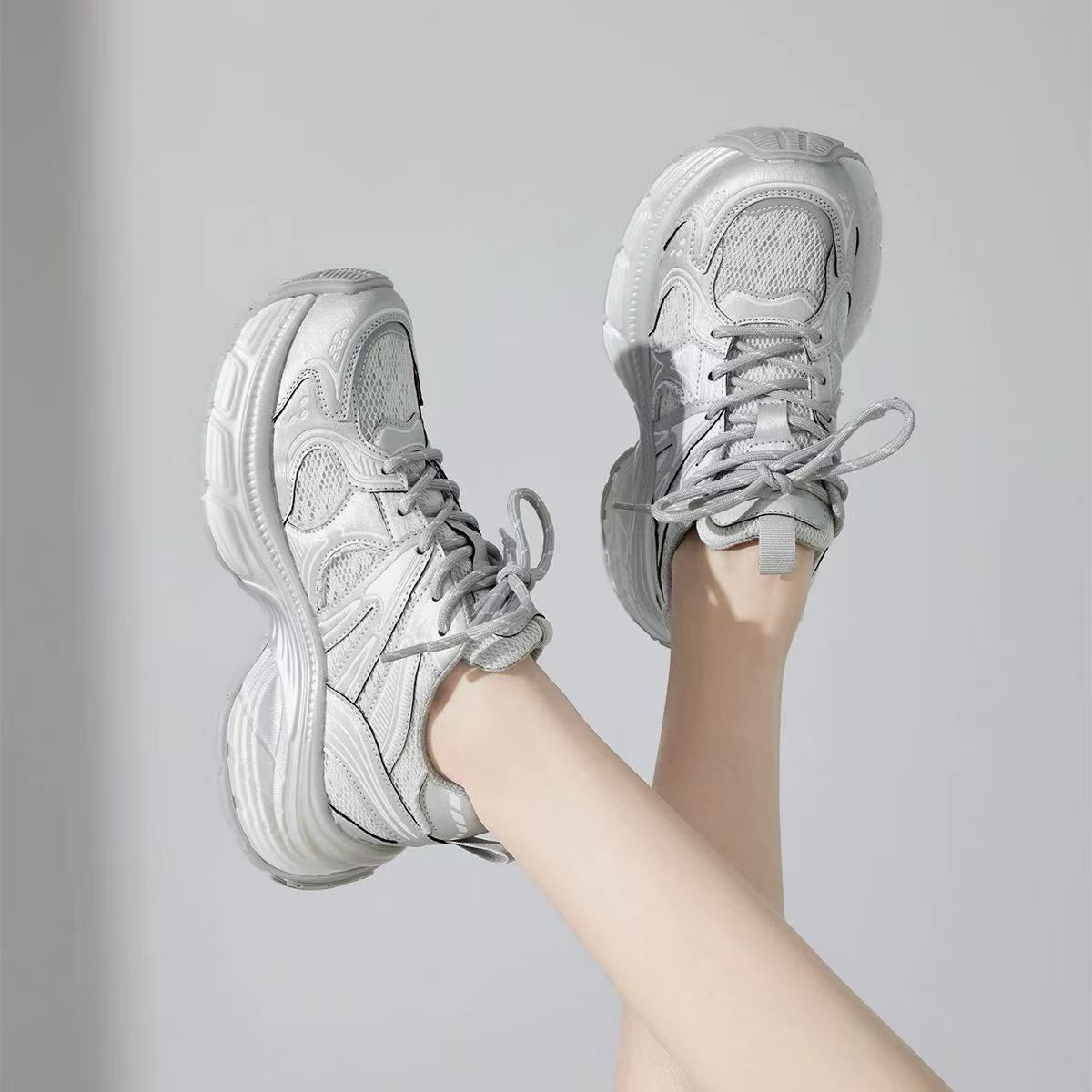C5648 银色  夏季时尚老爹鞋女2025新款厚底增高休闲运动鞋