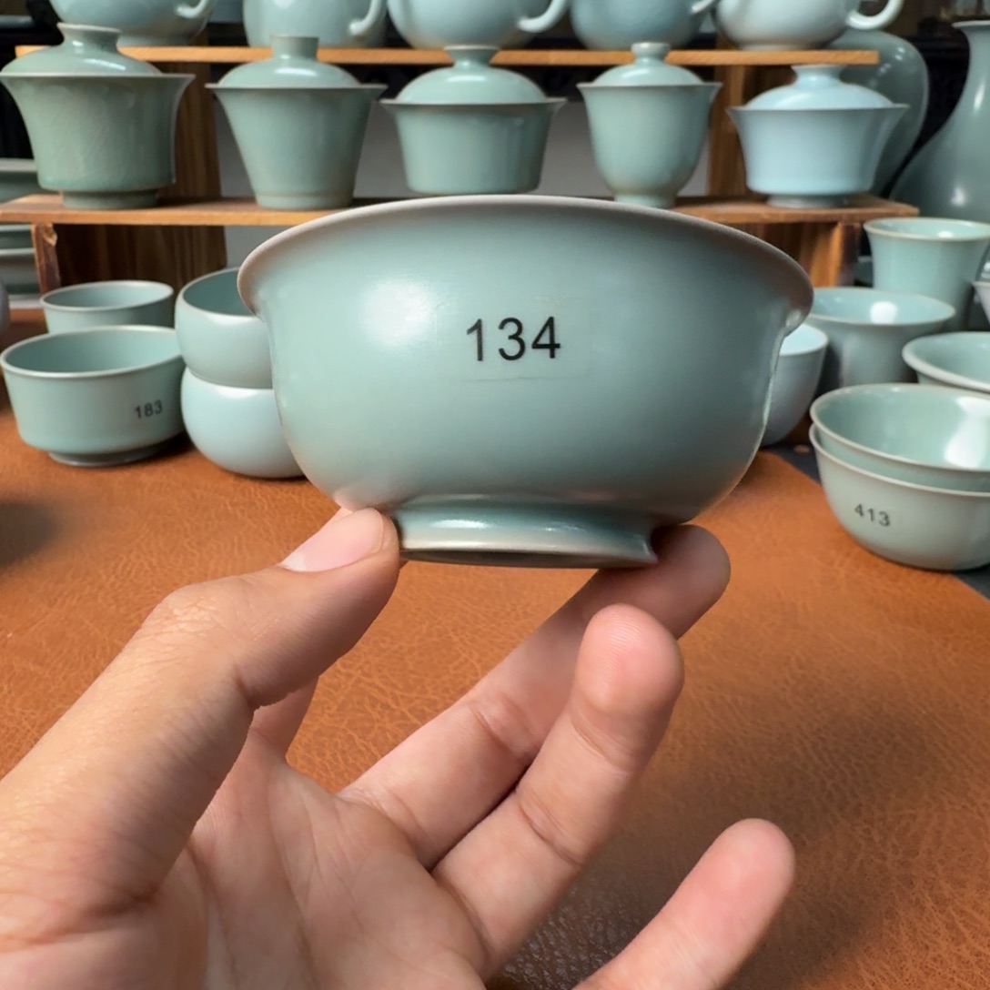 摆件陶微瑕仿古青绿超薄胎压手杯