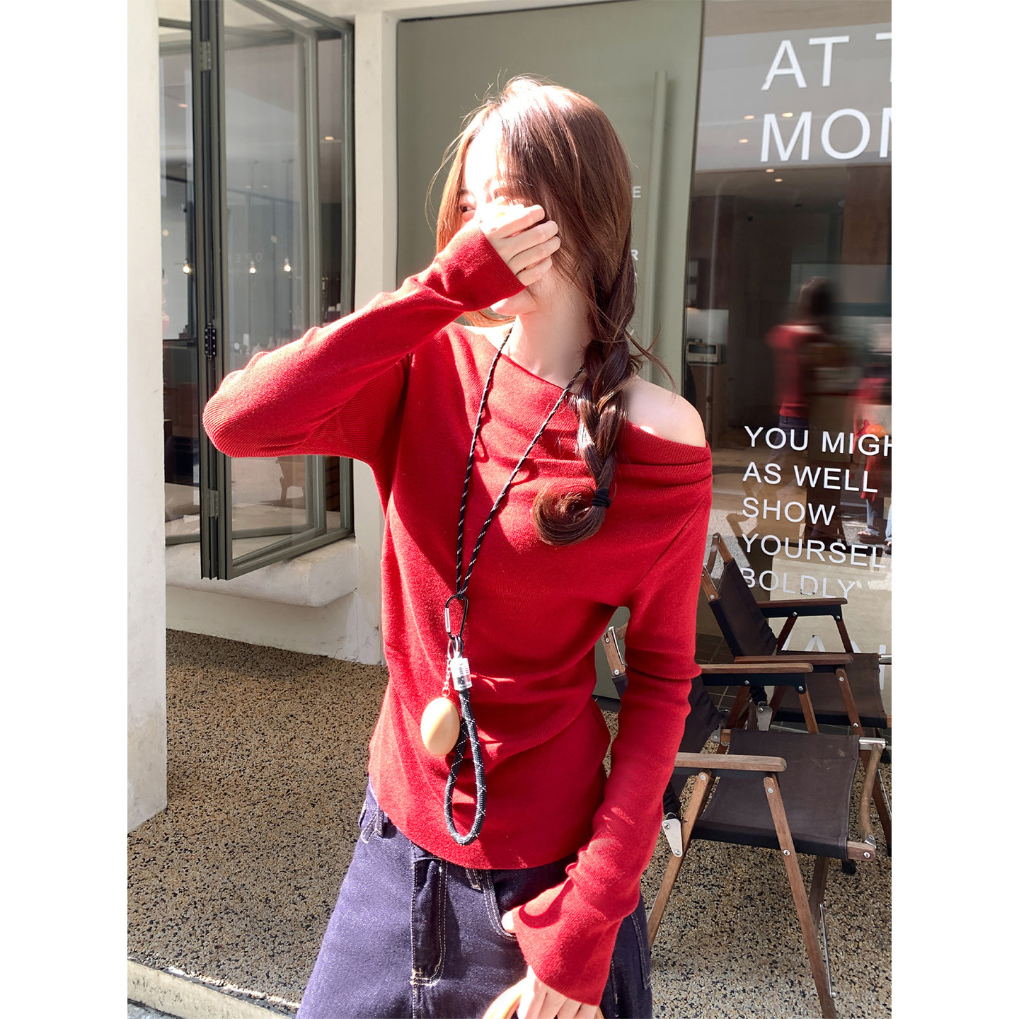 曾小咸 一字肩上衣女显瘦针织衫ZA54MZR2084