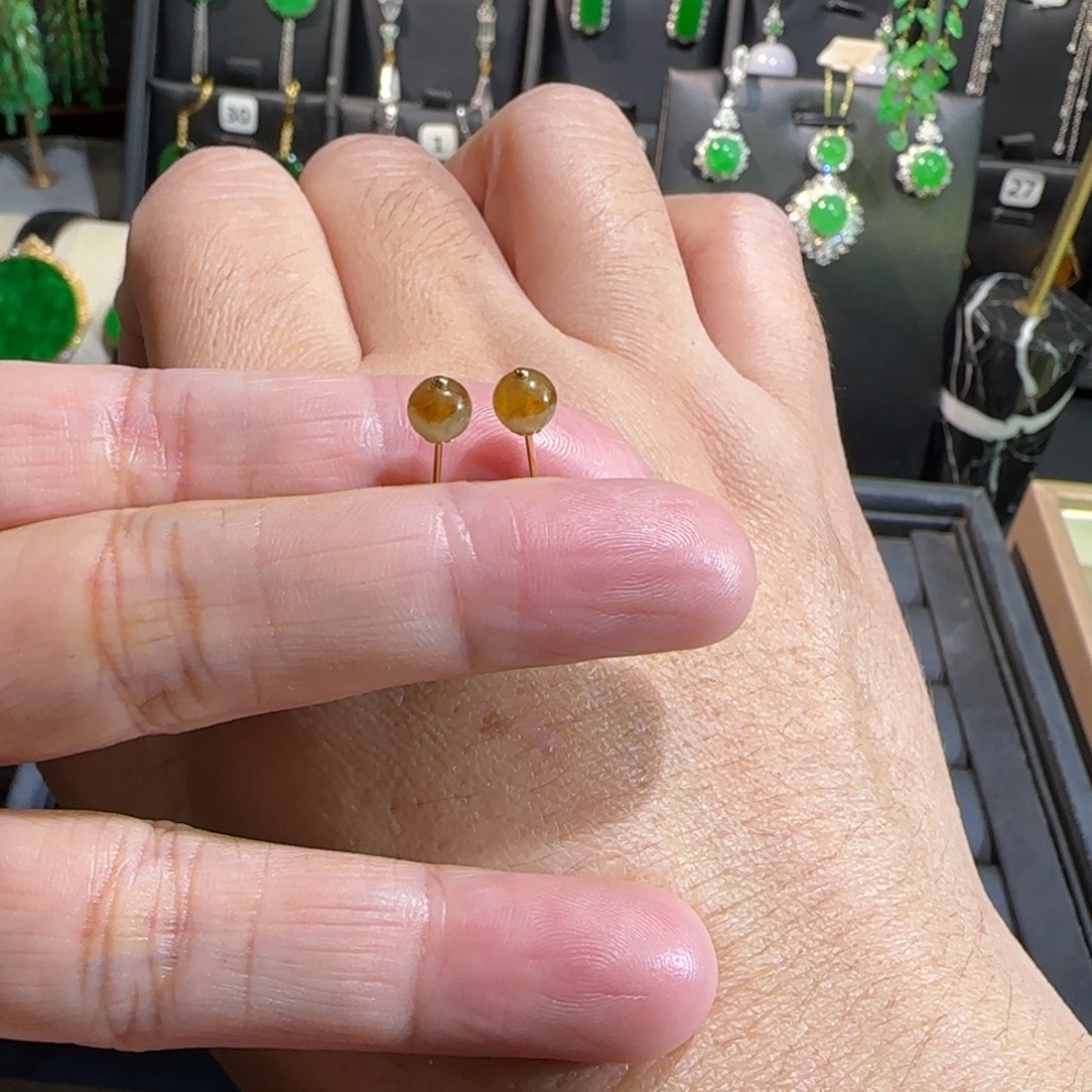 翡翠18K金镶嵌颈饰耳钉