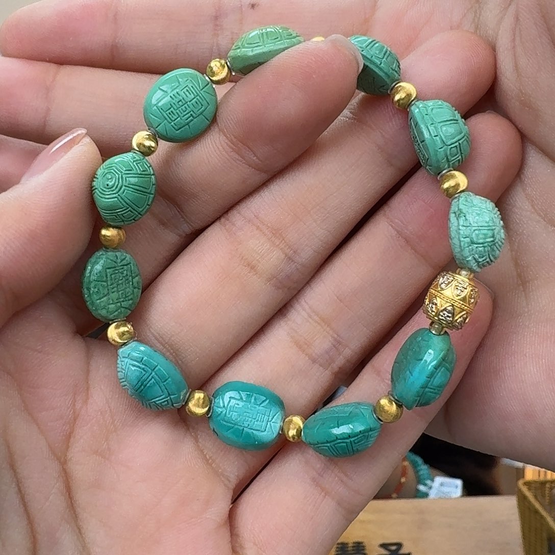 糯***米绿松石18K金镶嵌珠宝奇石尾款