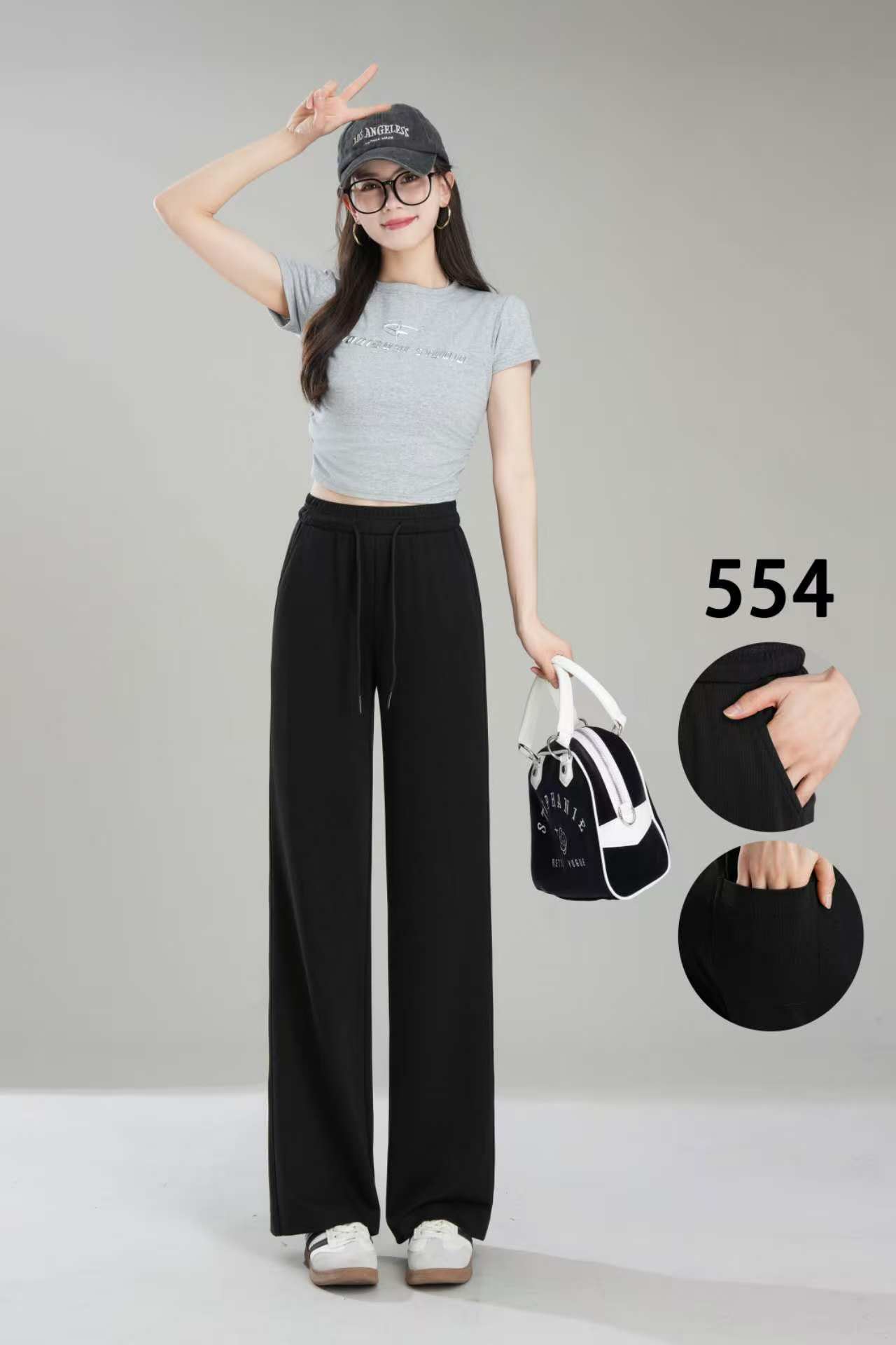 高品质夏季时尚百搭高腰显瘦筒喇裤554