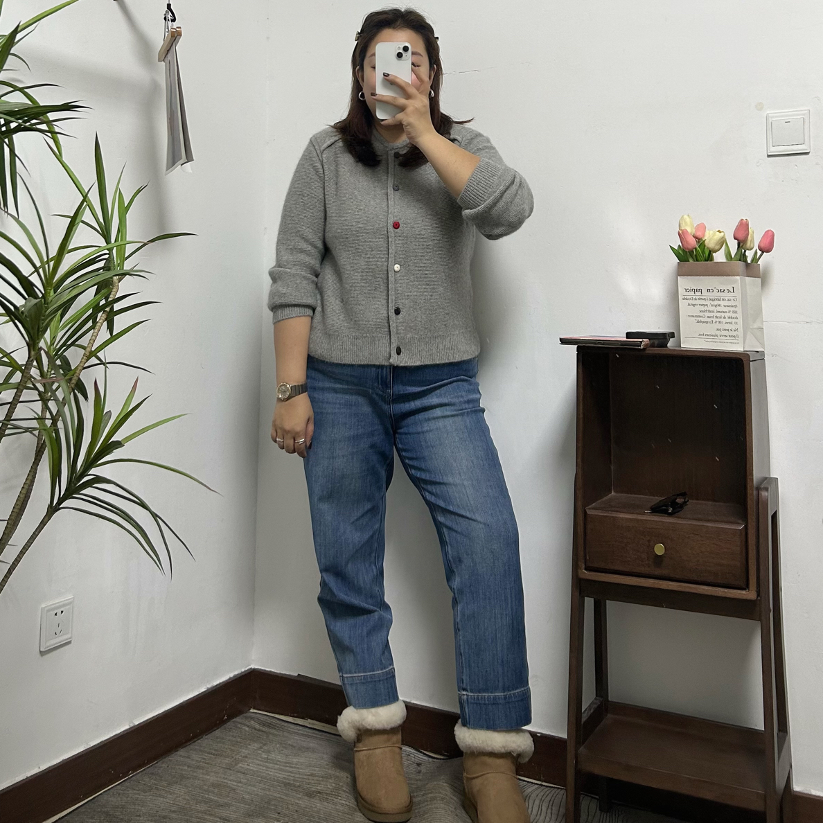 Ins风~超韩系简约纯色彩扣正肩棉羊毛衫针织衫毛衣大码微胖百搭