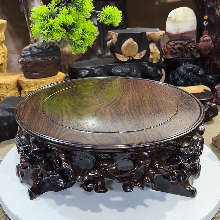 木黑檀木带脚圆形雕花底座尺寸26*10