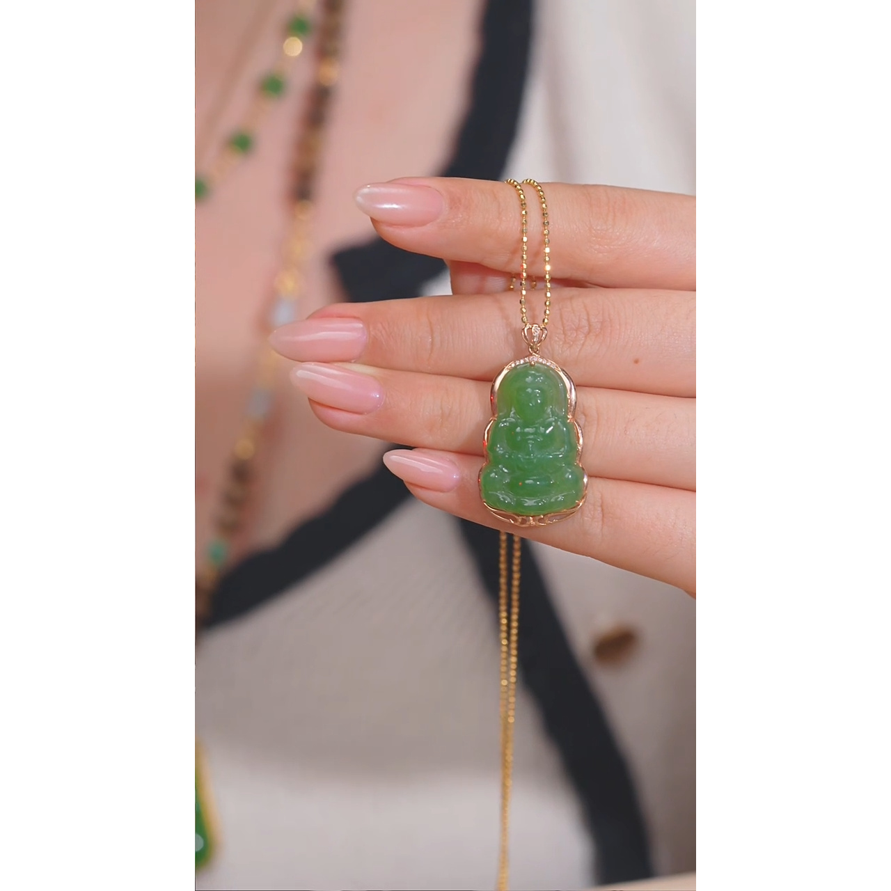 和田玉吊坠不含链18K金镶嵌@@W5819