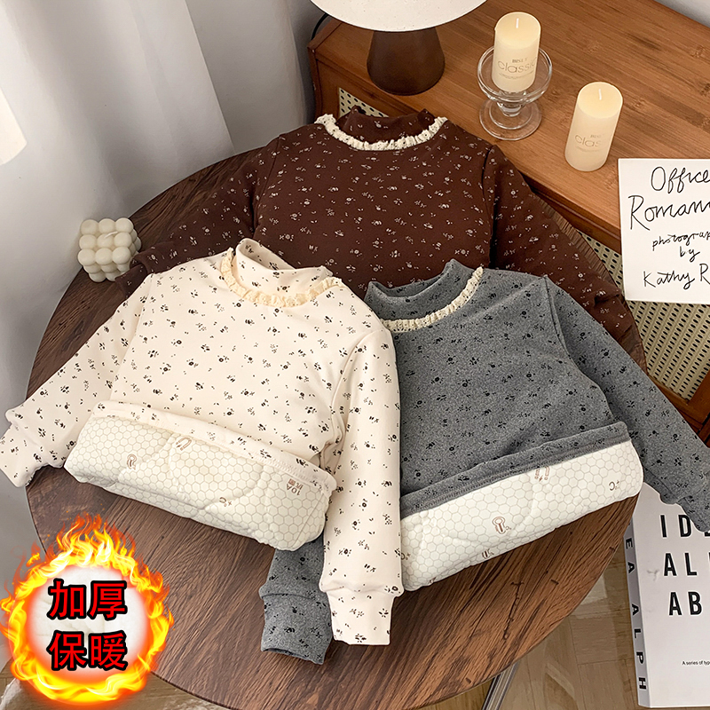【三层夹棉】儿童冬季女童萌宝棉袄花边领碎花600克石墨烯加厚温变