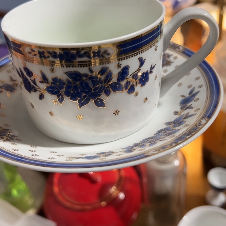 蓝金牡丹高岭土咖啡杯