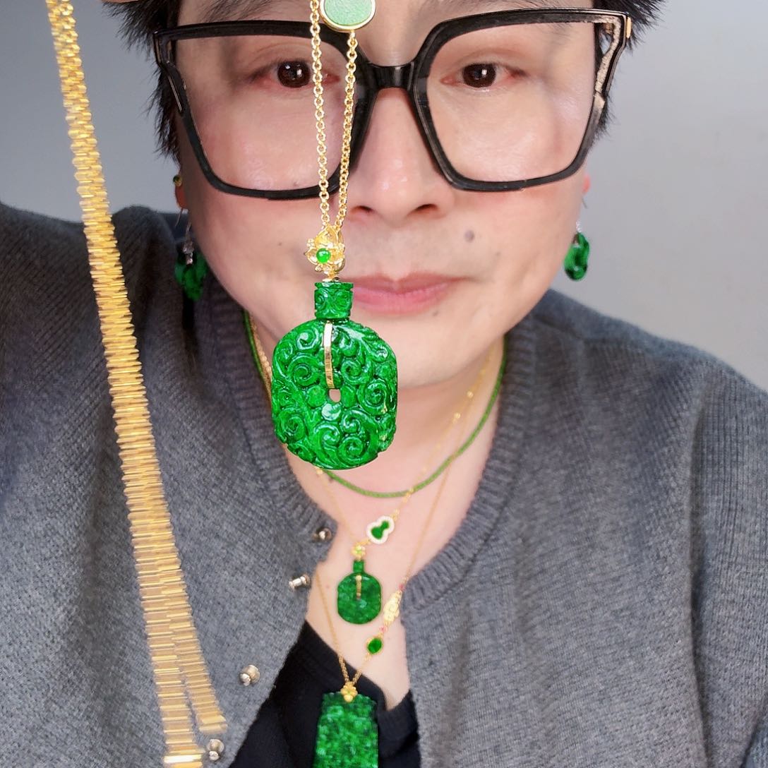 翡翠颈饰18K金镶嵌一套