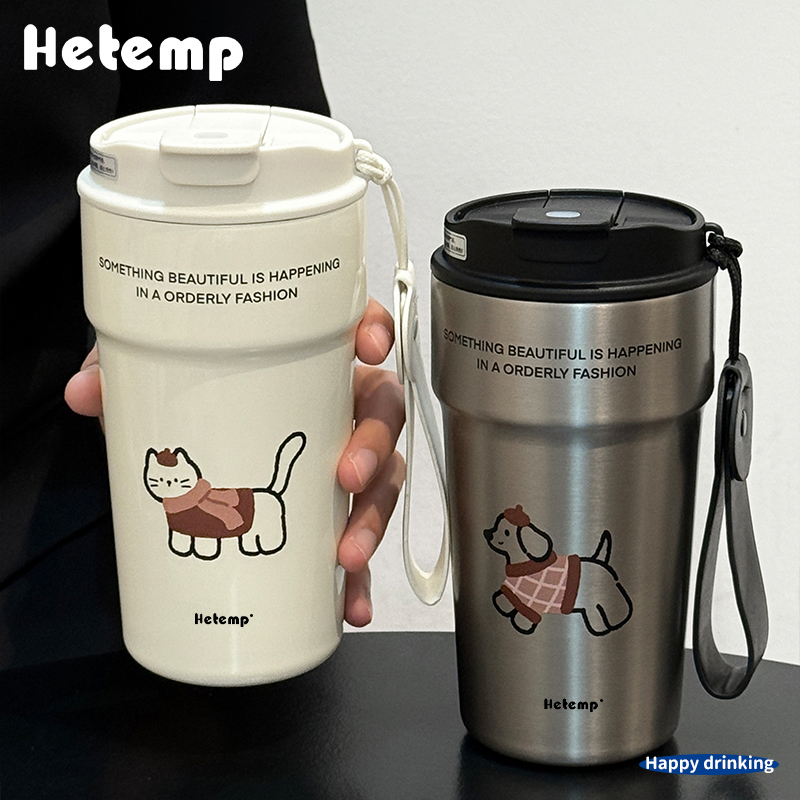 恒度陶瓷内胆保温杯女吸管水杯子便携水杯男咖啡杯直饮高颜值吸管