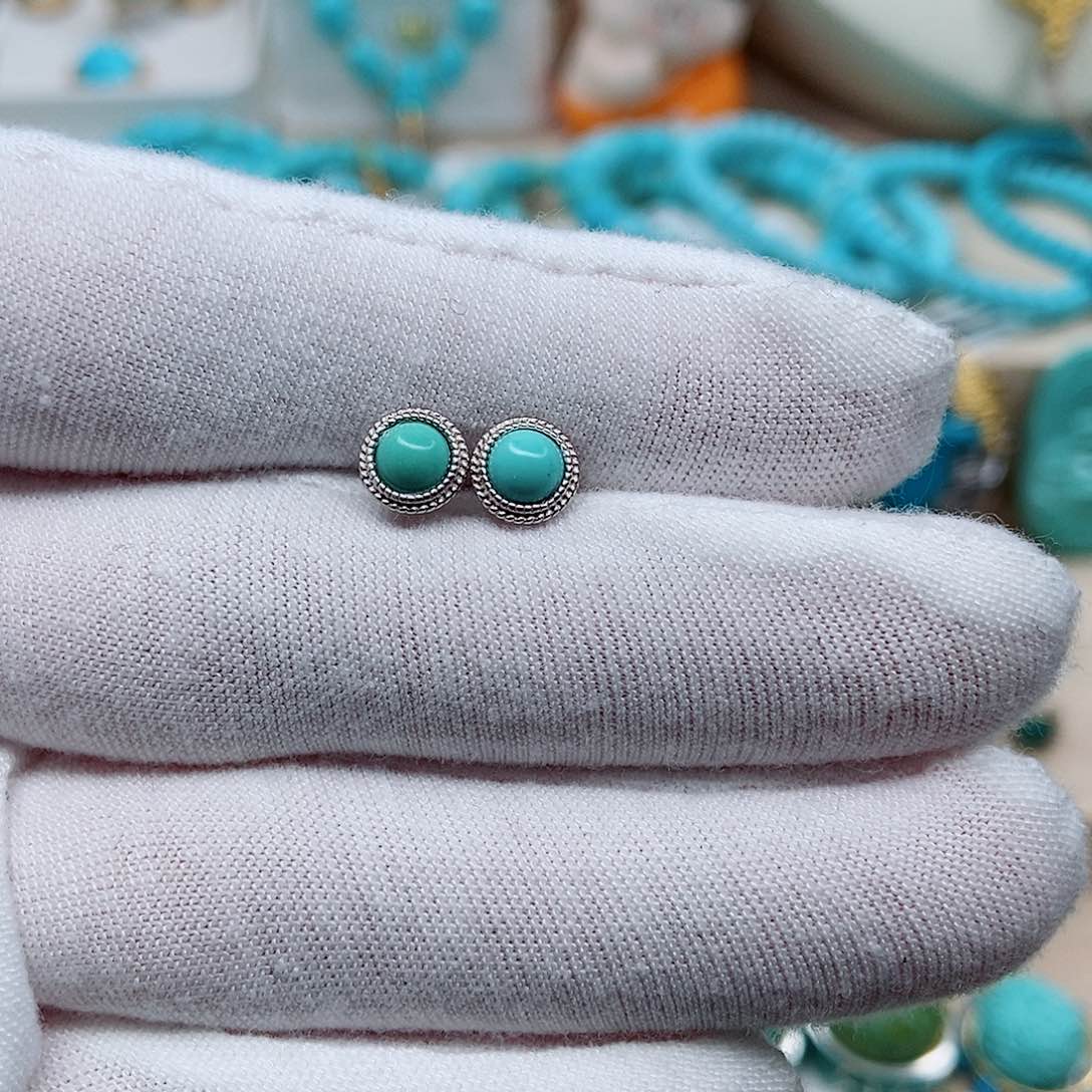 绿松石耳饰银S925镶嵌