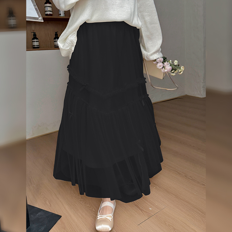 【霏霏推荐】春新款大码女装200斤胖mm不规则拼接蝴蝶结半身裙-L356