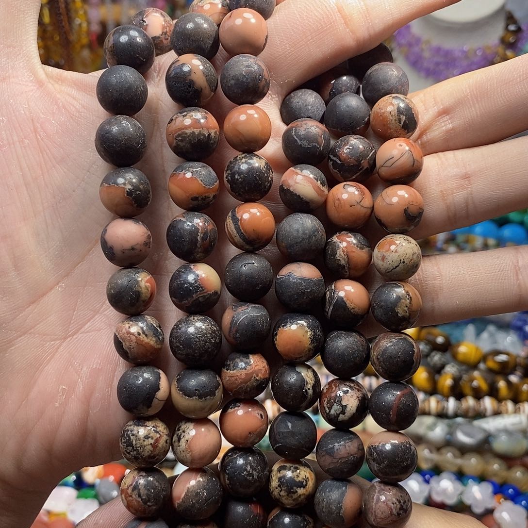 石英质玉未镶嵌，带皮南，红12mm，