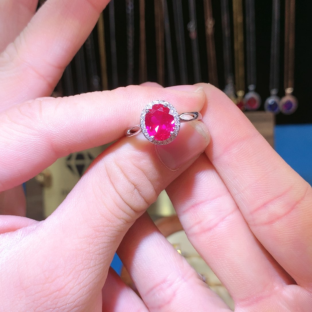 红宝石戒指银S925镶嵌