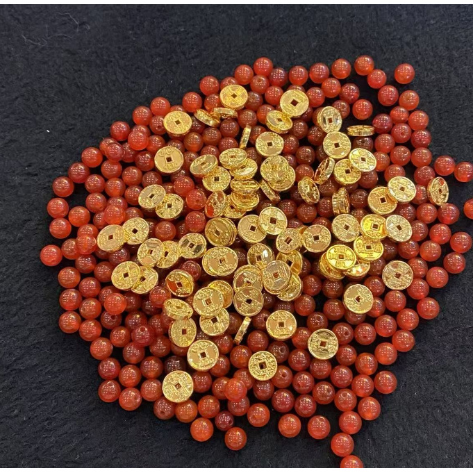 【辰辰】玛瑙珠珠DIY金五帝币配件（发一个）拍5片编绳发出