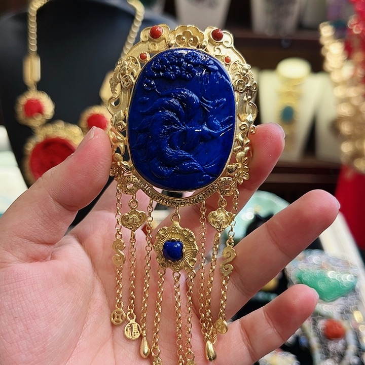 青金石颈饰银S925镶嵌古风