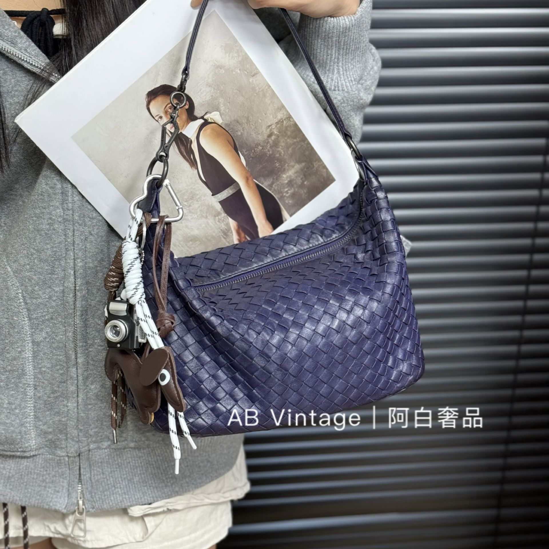 95新 BOTTEGA VENETA/葆蝶家 阿白奢品/BV 紫蓝色饭盒包