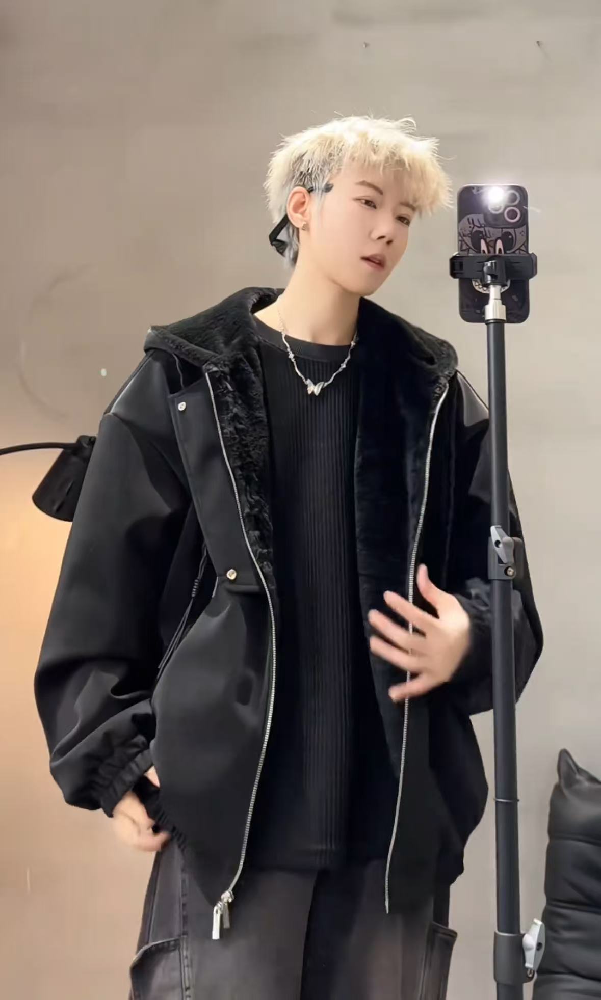 ABFX冬季加厚夹克连帽皮衣男座山雕显瘦宽松棉服保暖外套潮