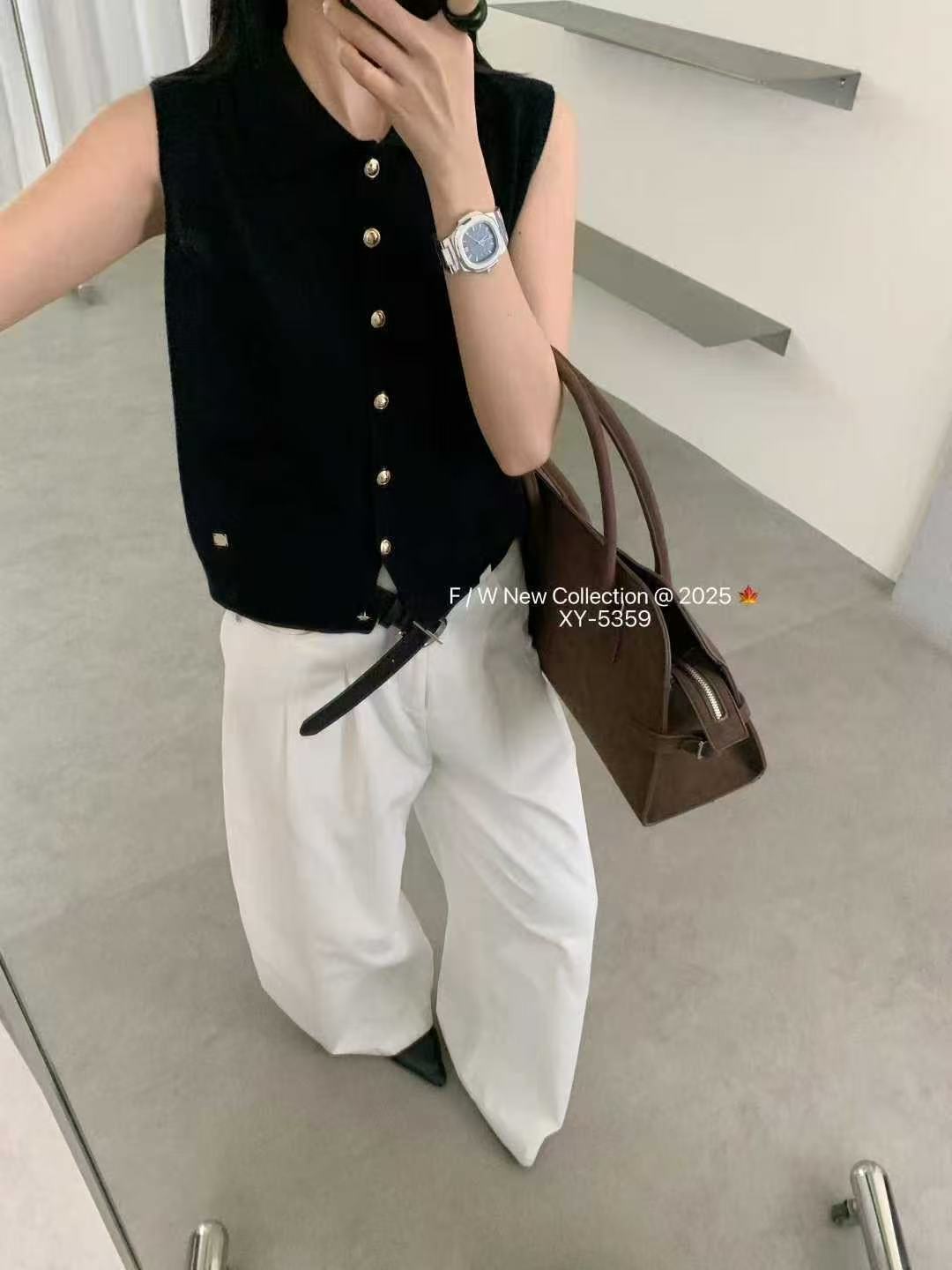 法式翻领无袖学院风毛针织衫休闲翻领富家千金风纽扣开衫针织马甲