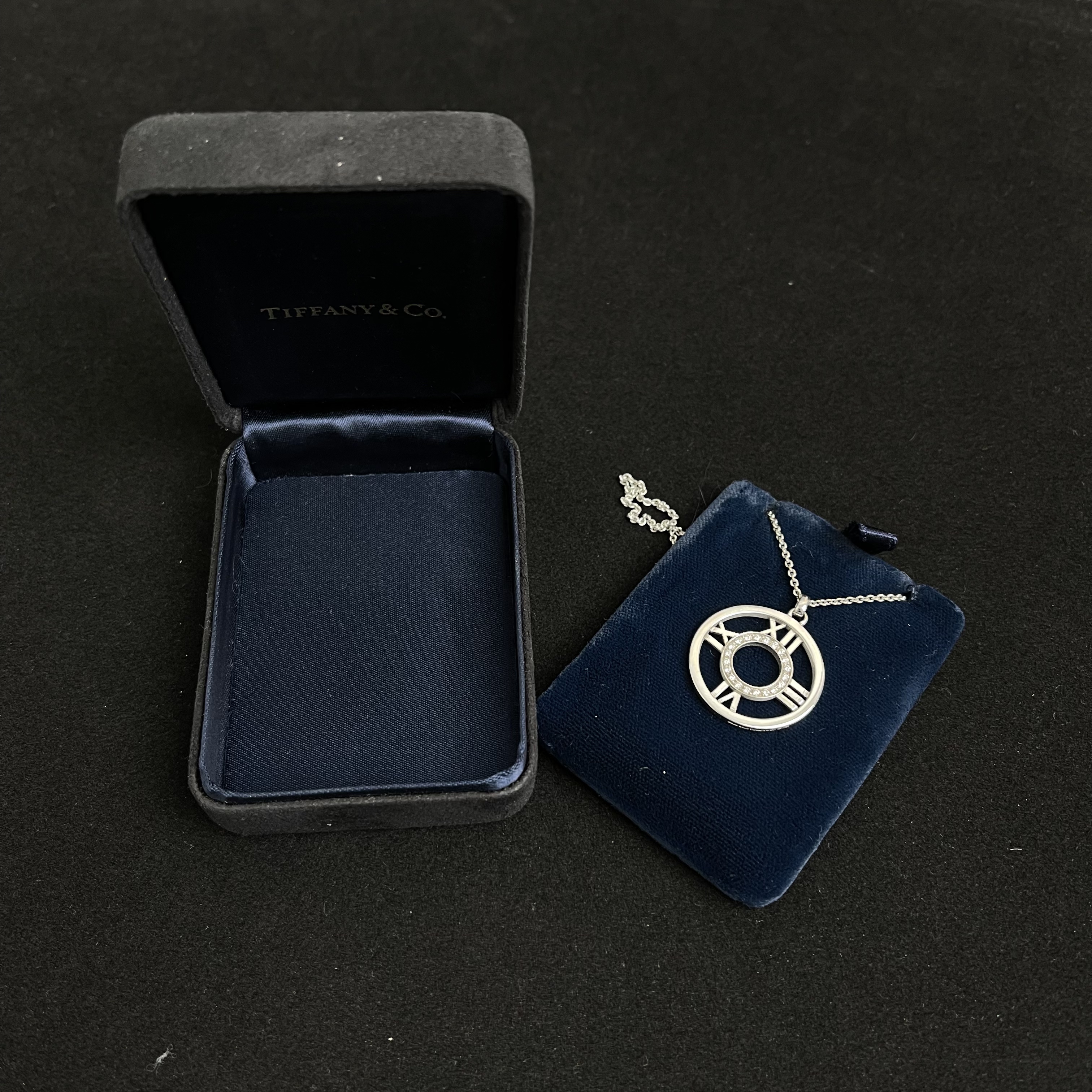 95新 Tiffany & Co./蒂芙尼 Atlas白金镶钻罗马圆环项链