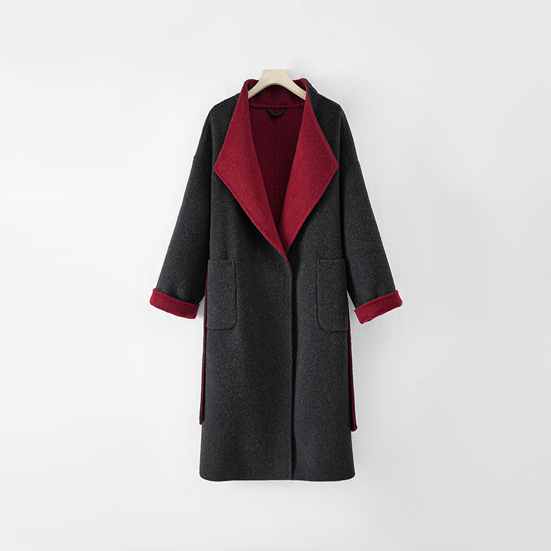 【玫瑰庄园】双面双穿100%羊毛双面呢大衣女秋冬气质翻领外套带腰带