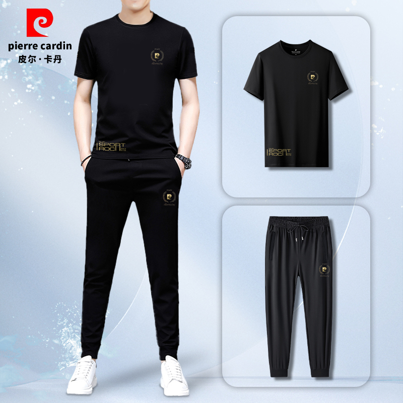 皮尔卡丹短袖夏季男潮男爸爸休闲运动套装裤子休闲薄款夏装冰丝