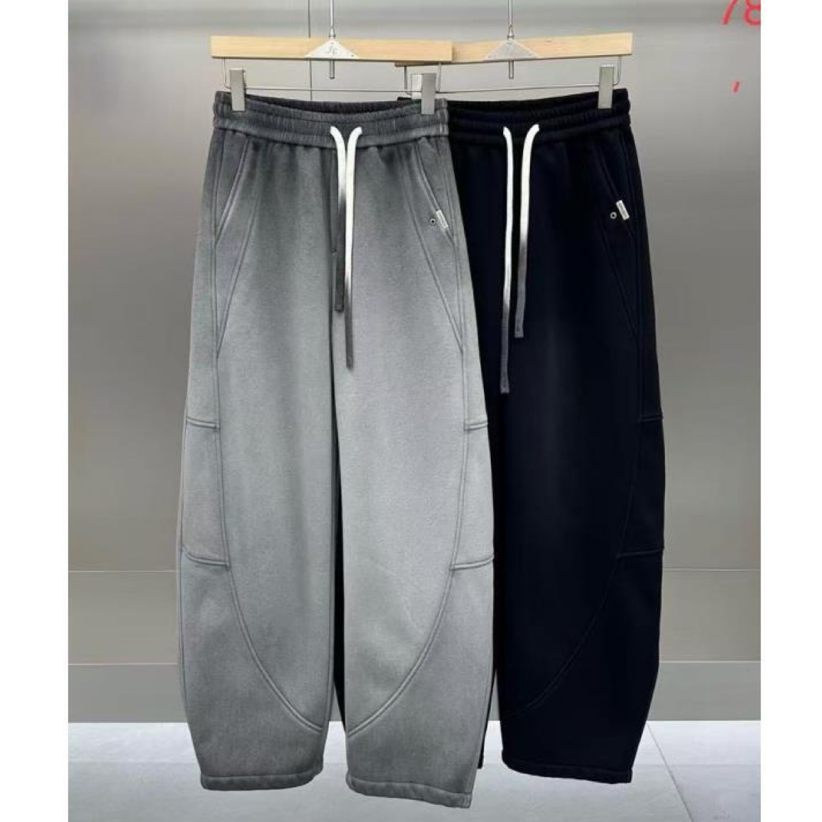 潮牌冬季加绒加厚重工渐变拼接直筒卫裤7806/B4K