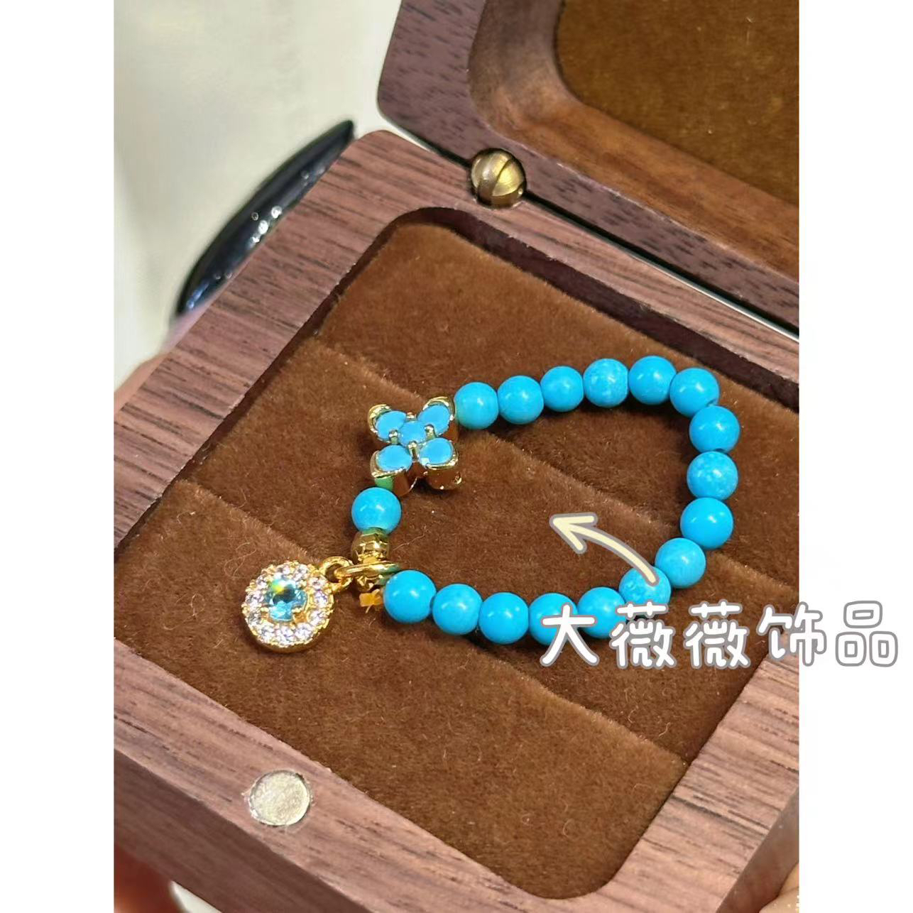 铜合金戒指 蓝色十字花新中式戒指-4788