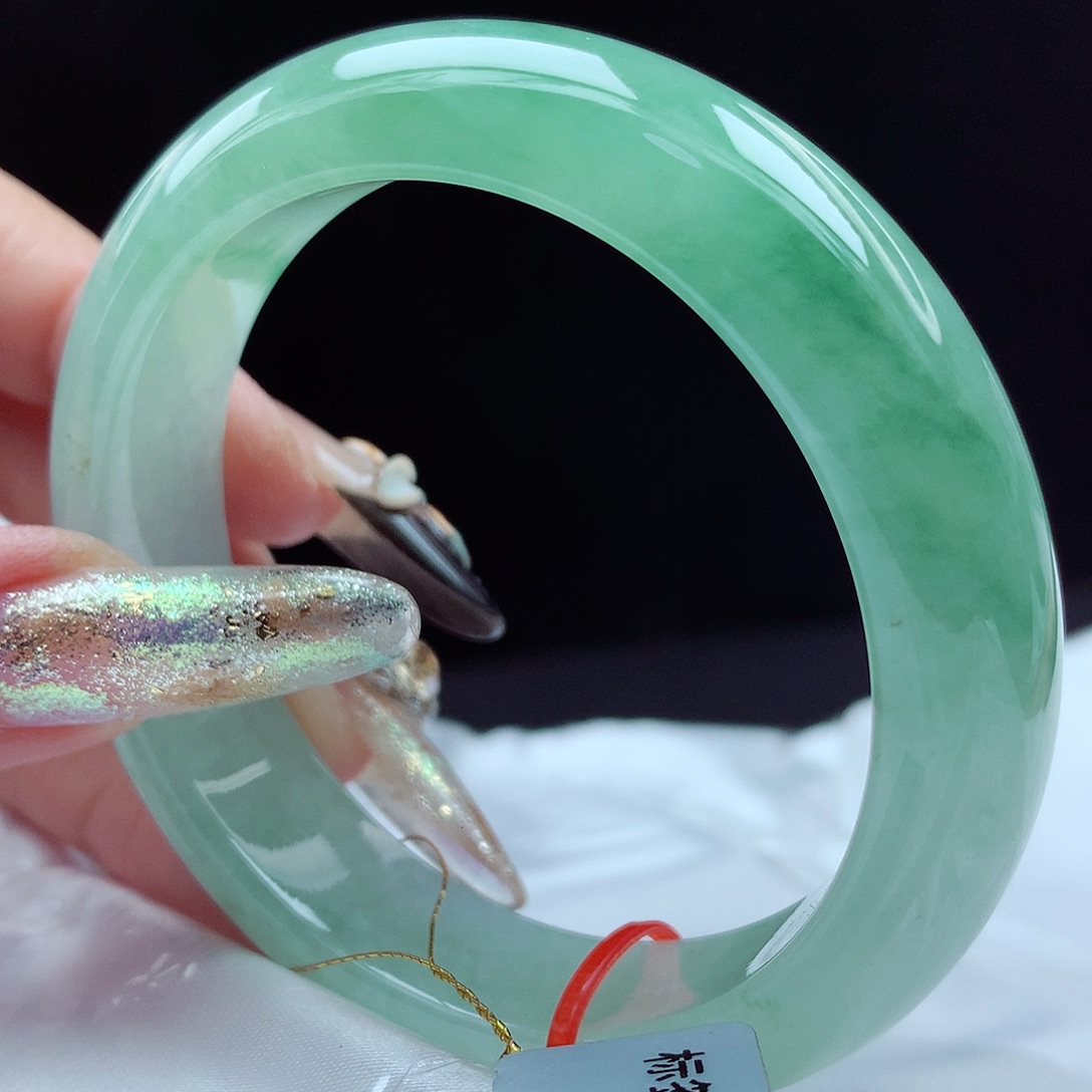 未镶嵌手镯翡翠55圈冰绿轮胎4019