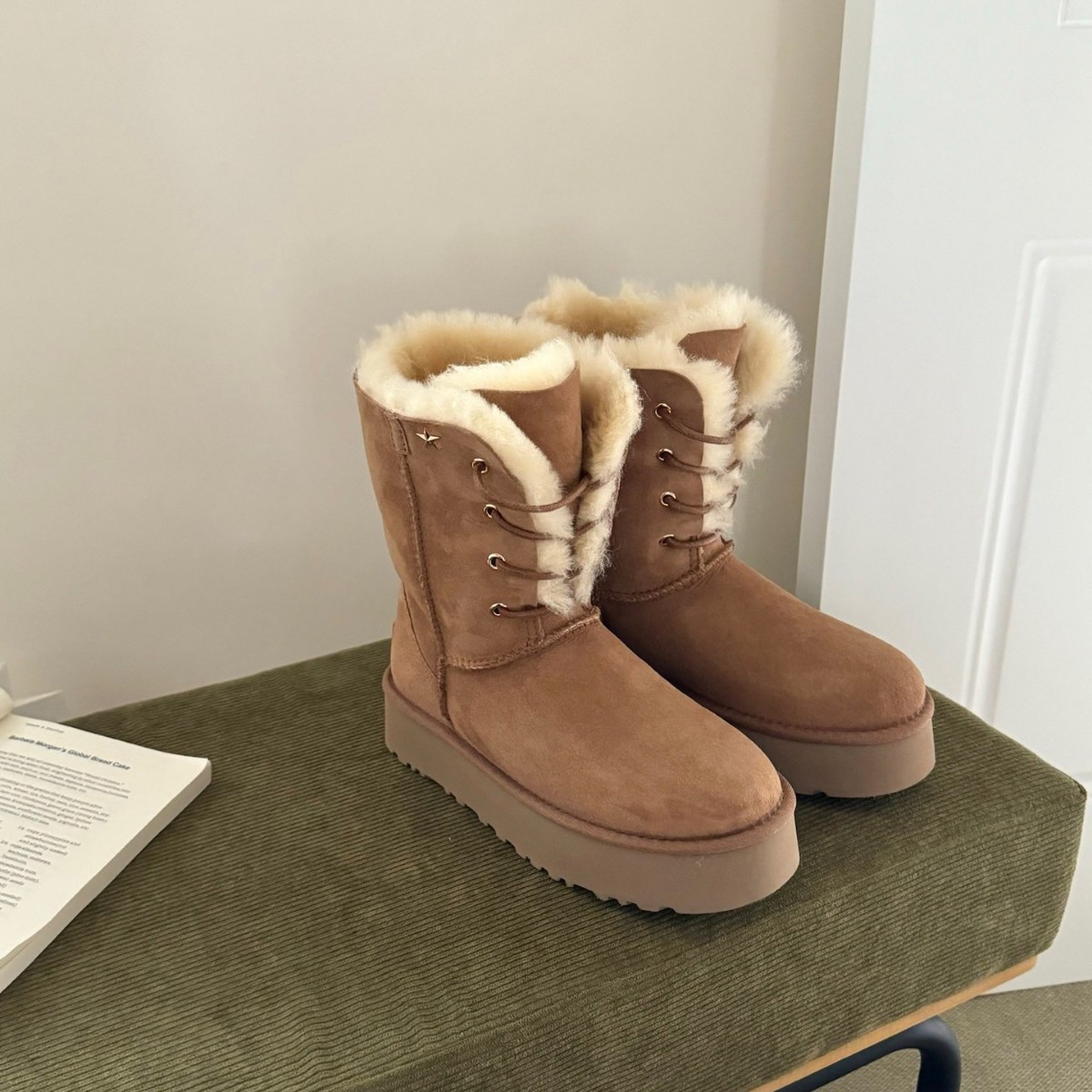 【女神全新未拆封】高邦系带厚底女神两穿羊皮毛一体雪地靴女加绒