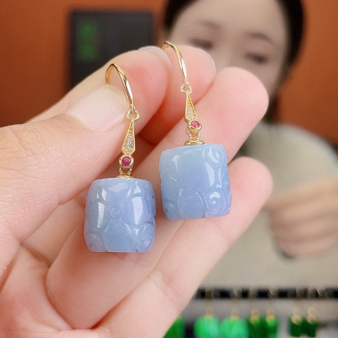 翡翠银S925镶嵌耳饰