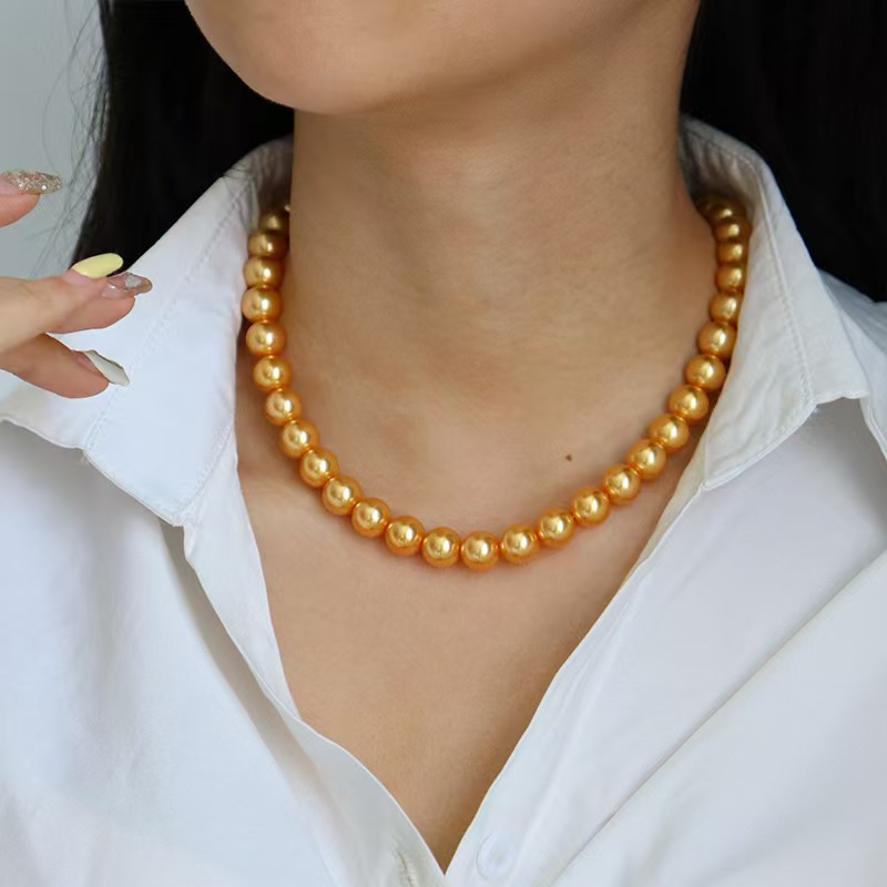 铜合金仿珍珠项链  轻奢金色【施家10MM珠珠项链】蛇年送女友送闺蜜