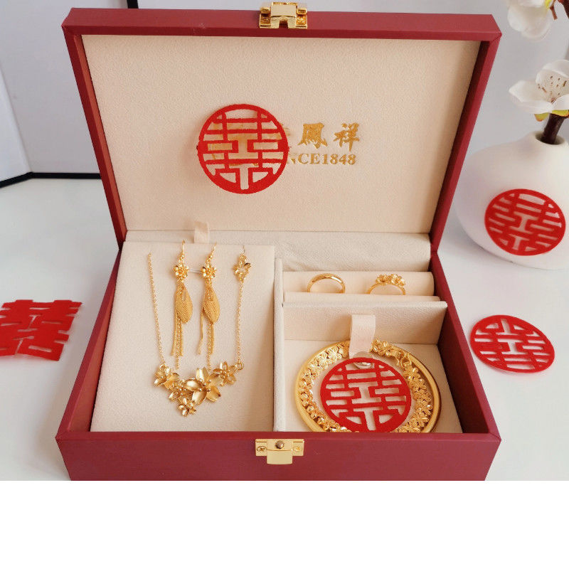 【首饰+礼盒】结婚订婚婚庆道具三生花首饰套装仿真摆台五件套女