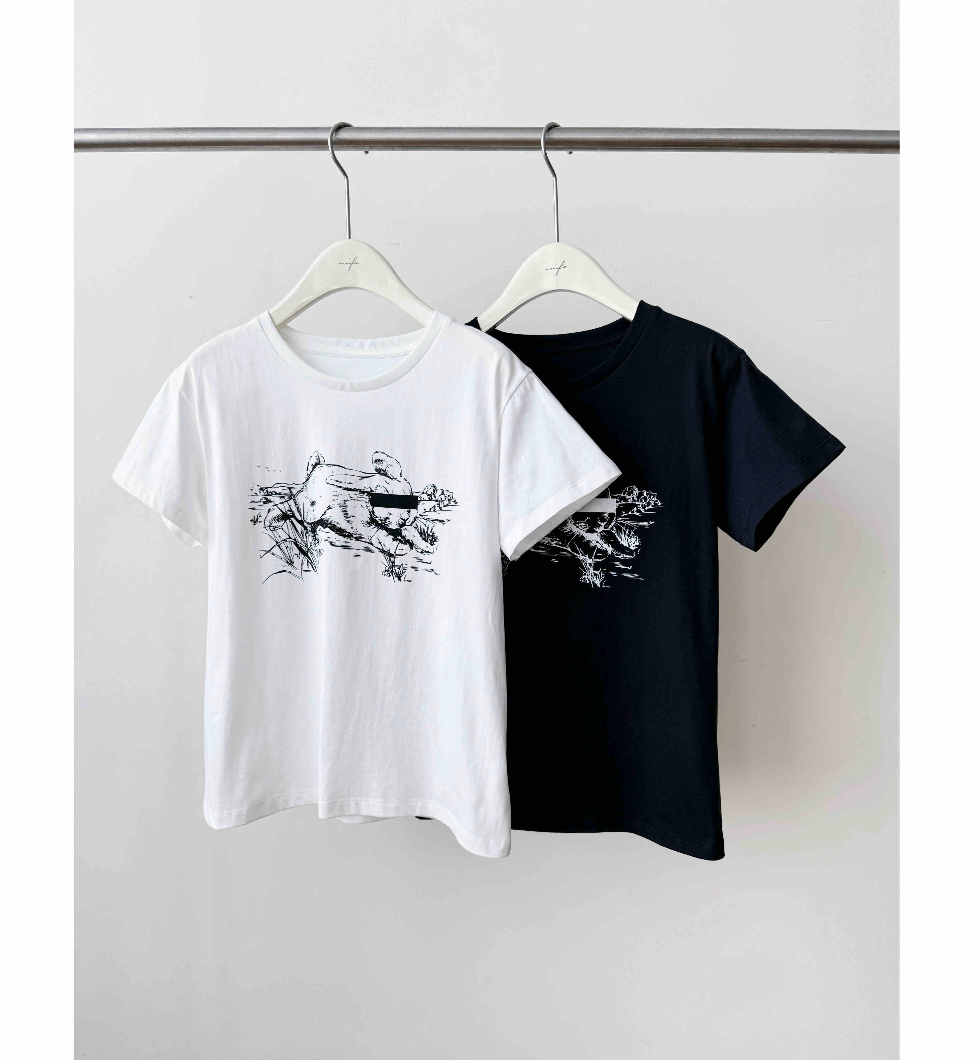 Q0001 "日历萌兔" 夏季100%棉休闲圆领兔子印花柔软透气短袖T恤