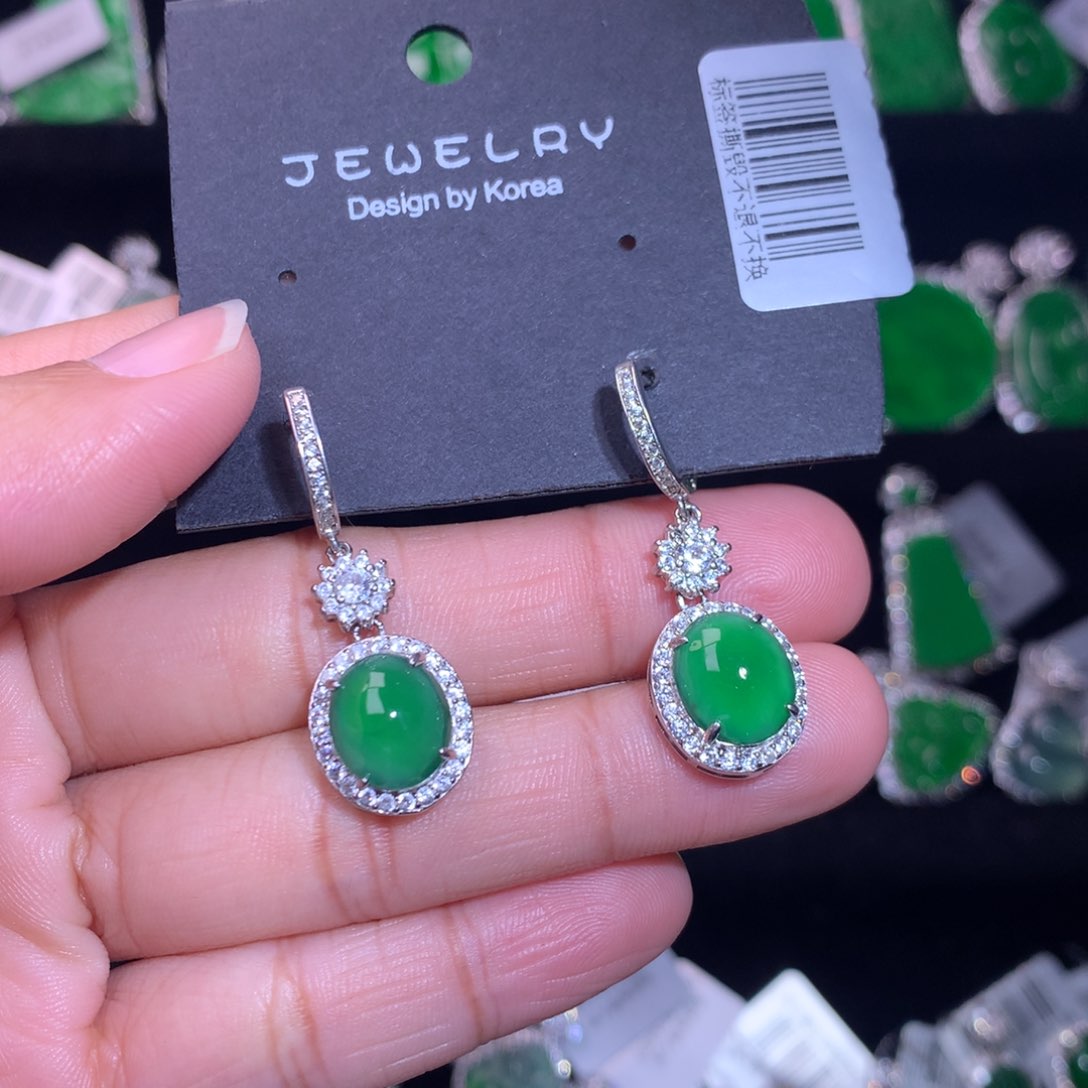 【闪购商品】银S925镶嵌翡翠耳饰