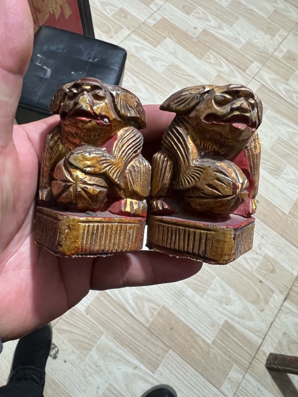 木雕狮子哈狮床头狮老物件木艺