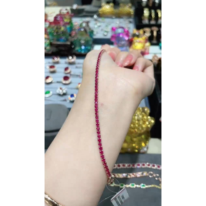 S925银镶嵌天然红宝石手链
