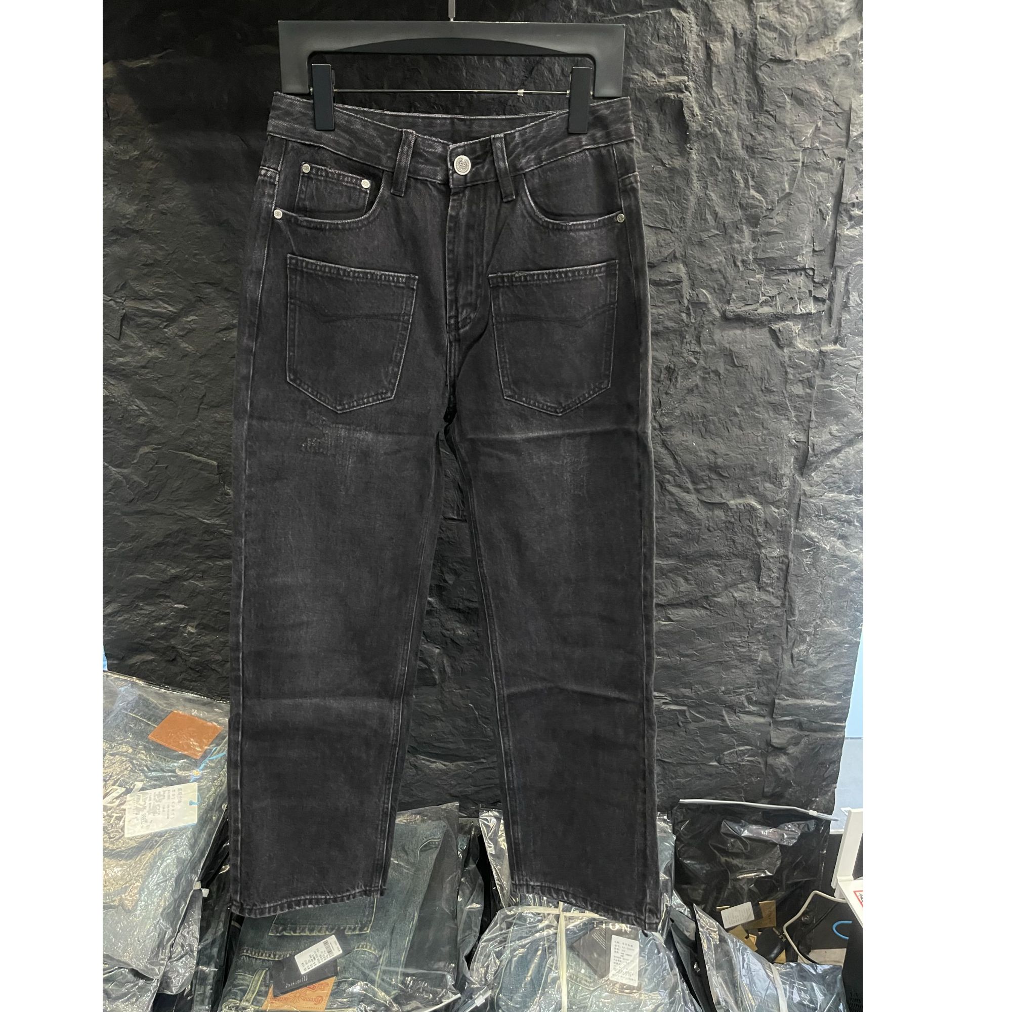 欧货男士潮流百塔前口袋设计修身重工直筒牛仔裤休闲裤86251