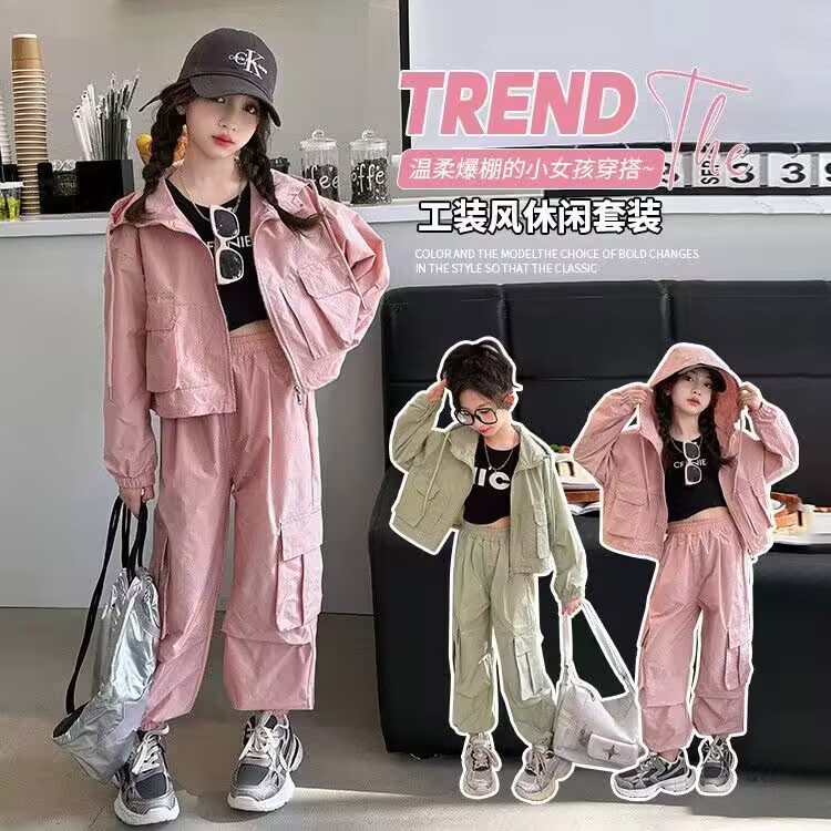 【现货】女童春秋套装2025新款洋气女孩外套工装中大童运动裤两件套