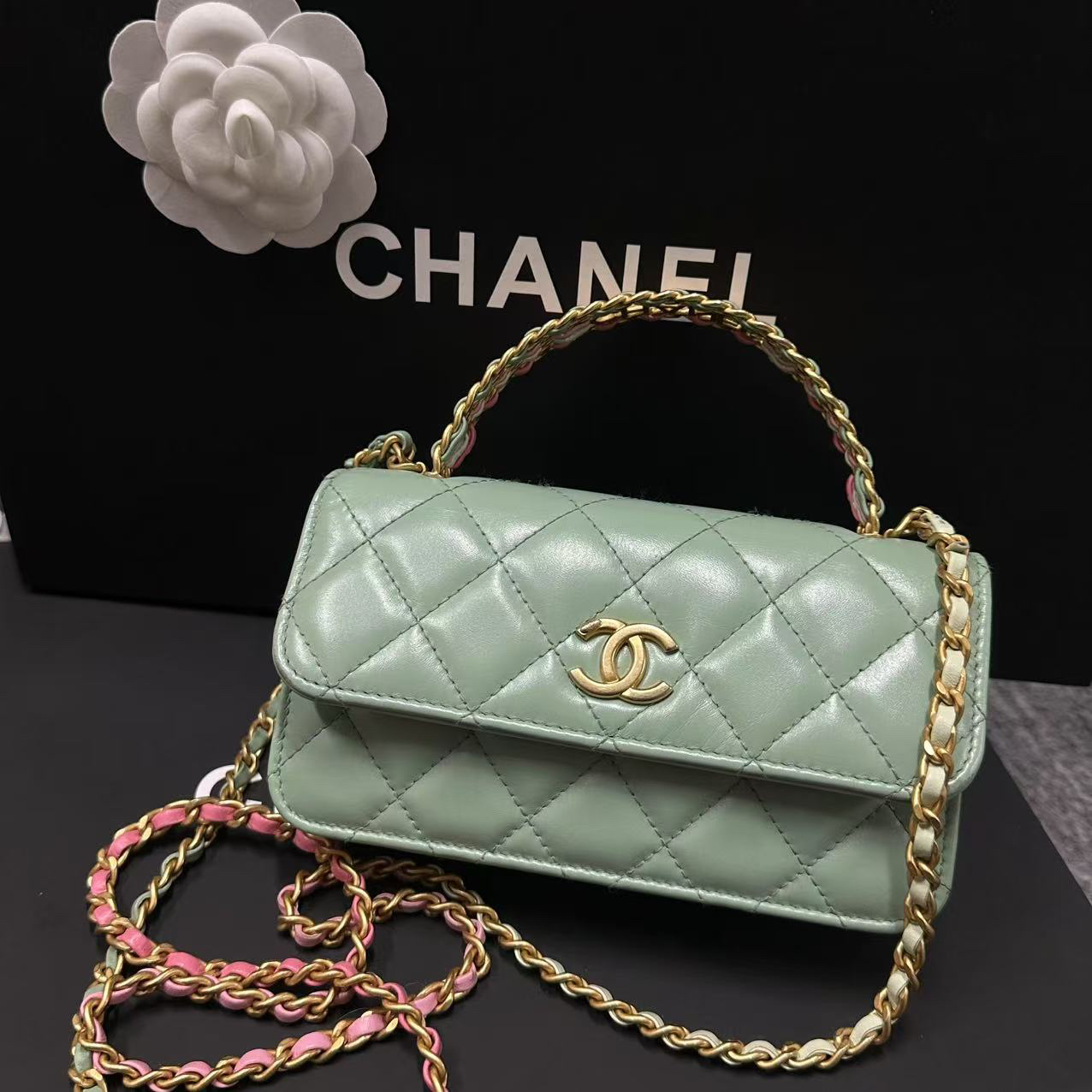 95新 Chanel/香奈儿 泡泡专属/香奈儿23p马卡龙绿斜挎包/98新