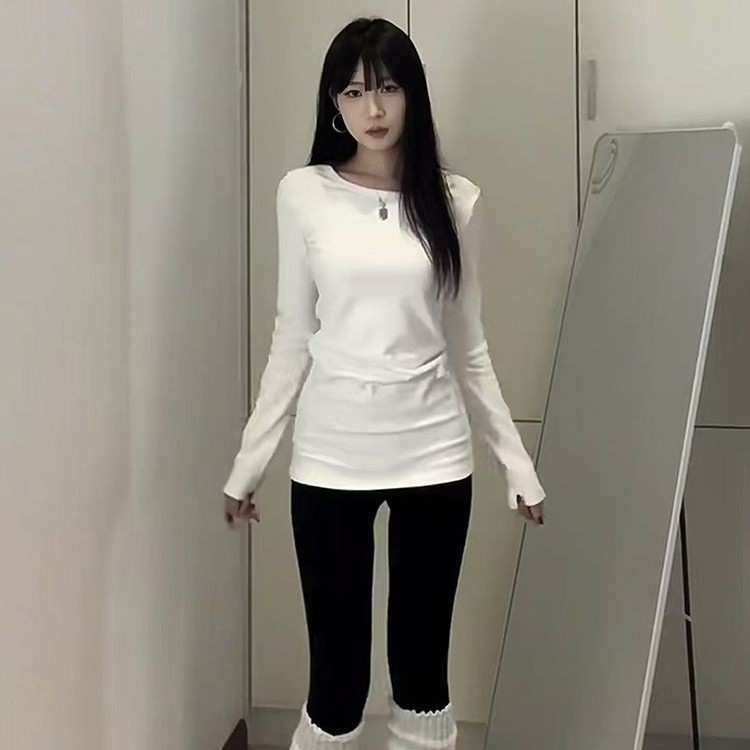 2025新款中长款长袖t恤女春秋冬内搭外穿打底衫修身辣妹上衣白色