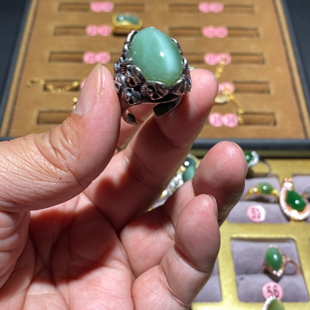 和田玉（碧玉）戒指银S925镶嵌行****先