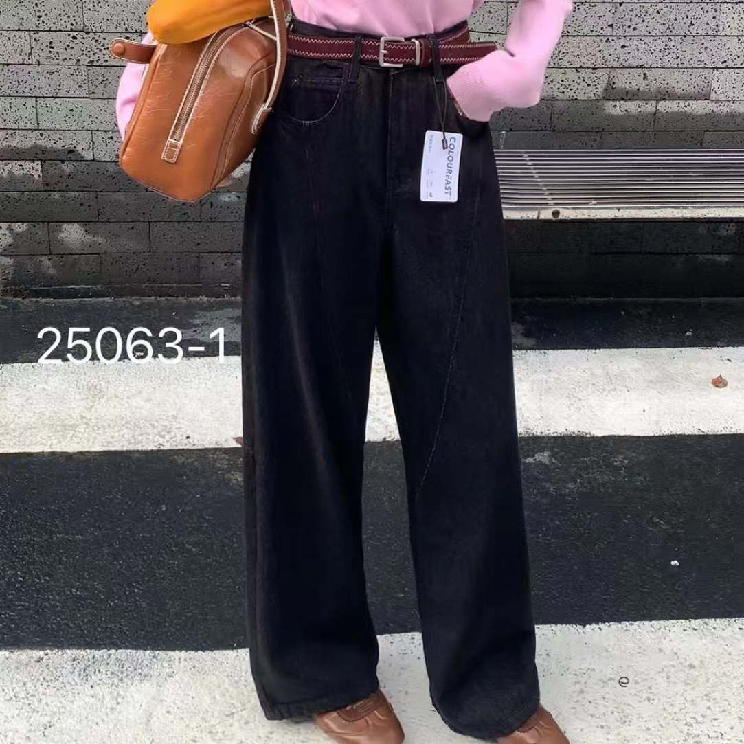 黑灰色色水洗弯刀牛仔裤美式复古宽松阔腿裤休闲廓形直筒裤2025秋