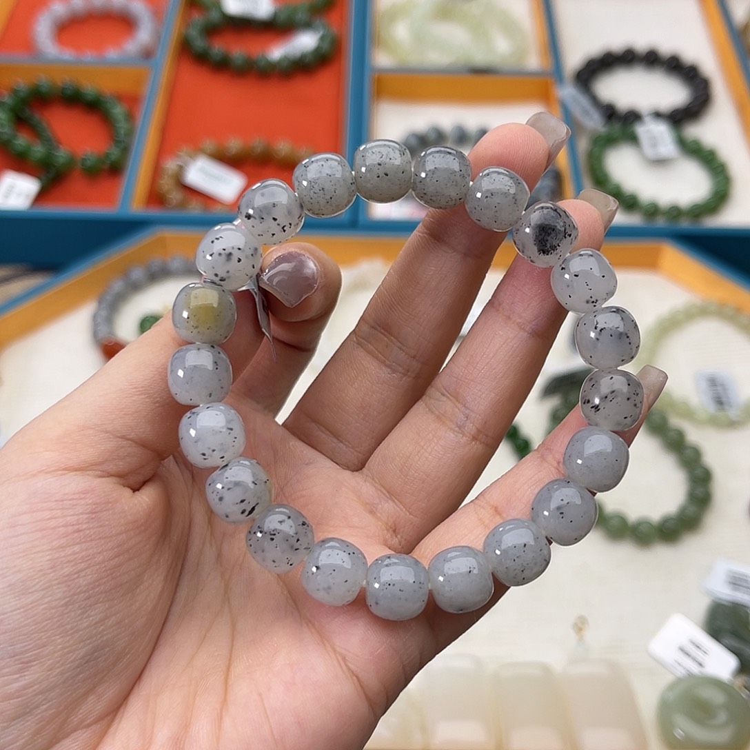 和田玉未镶嵌手链w22山流水青花籽9*10