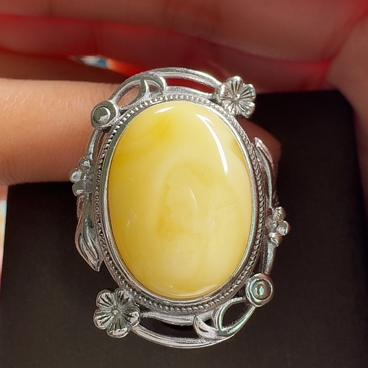 蜜蜡银S925镶嵌戒指戒指