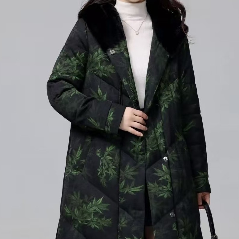 伊美香云纱（7135）香云纱连帽水貂毛帽子时尚气质款鹅绒服女新款