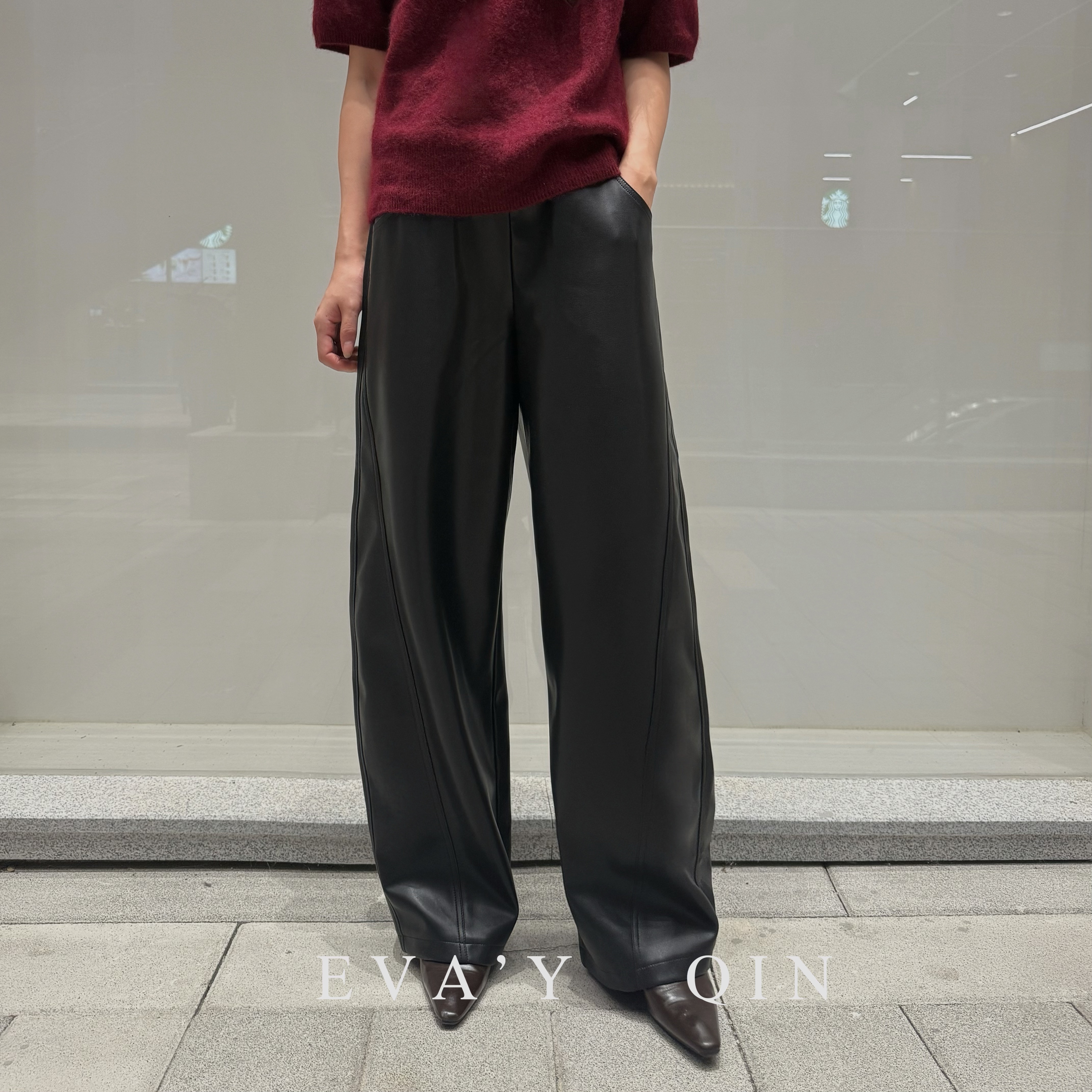 Eva’Y丨”超模裤“真皮高级感极简廓形弯刀裤显瘦阔腿裤
