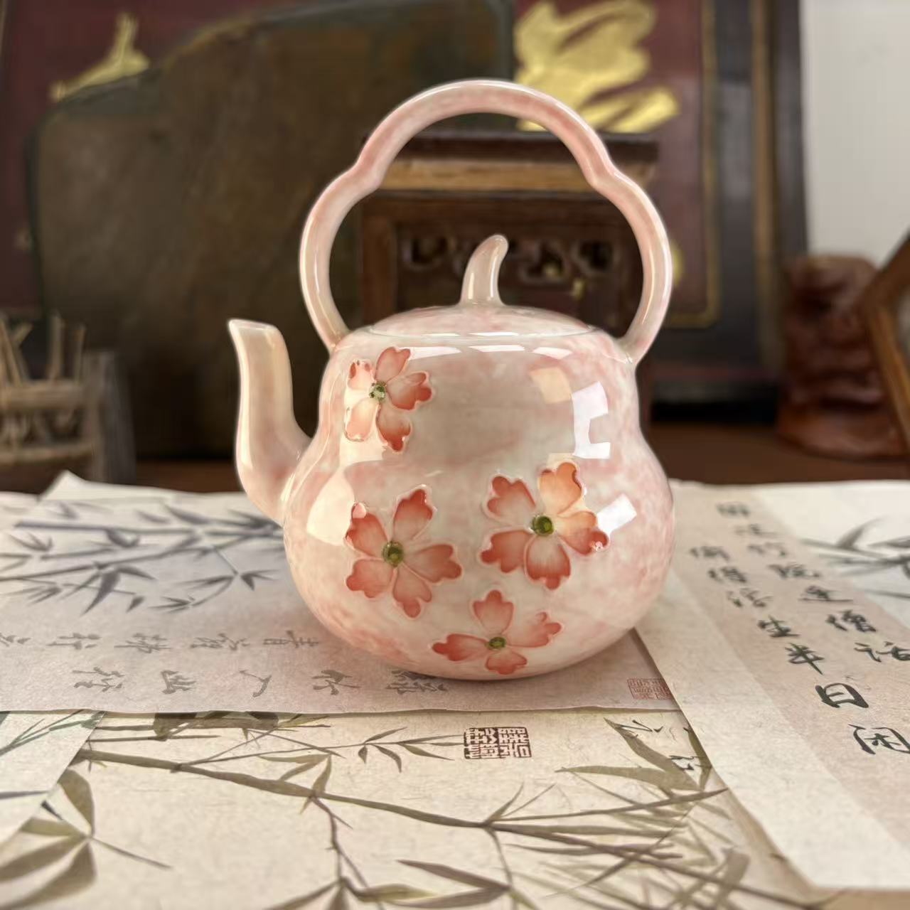 粉彩樱花-福禄提梁壶-6232-直播专享
